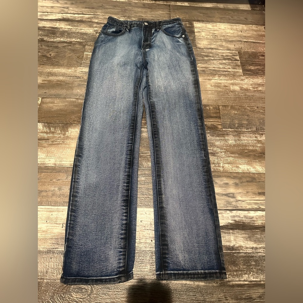 Pretty little thing blue jeans with black abstract SIZE 4